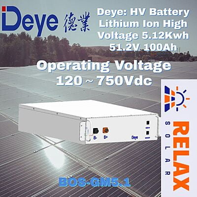 Deye: HV Battery Lithium Ion High Voltage 5.12Kwh 51.2V 100Ah (BOS-GM5.1)