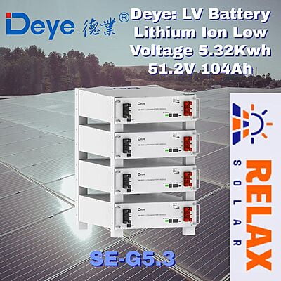 Deye: LV Battery Lithium Ion Low Voltage 5.32Kwh 51.2V 104Ah (Includes Cables) (Lugs) (SE-G5.3)
